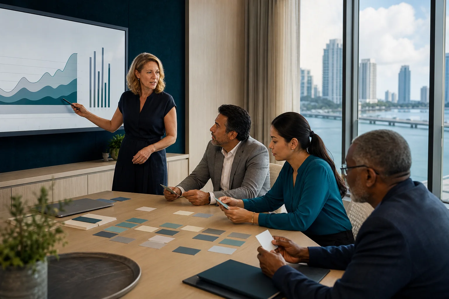 A fractional CFO guiding company leaders through a forecast and business decision
